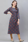 Kutri Printed Straight Blue & Rust